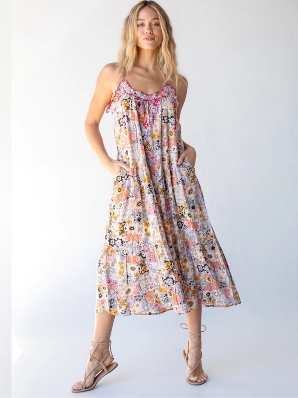 Natural Life Embroidered Harley Midi Dress